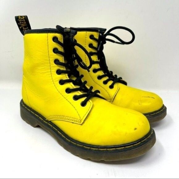 Dr Martens Delaney Kids yellow combat boots US 3 BoxA lace up zip up - Picture 1 of 7